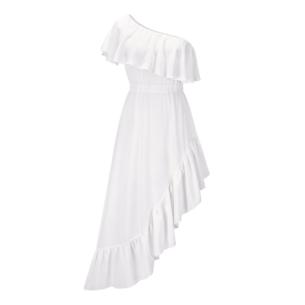 Oblique Shoulder Ruffles Dress for Ball Events