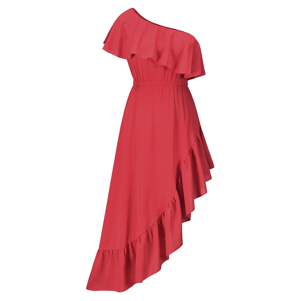 Oblique Shoulder Ruffles Dress for Ball Events