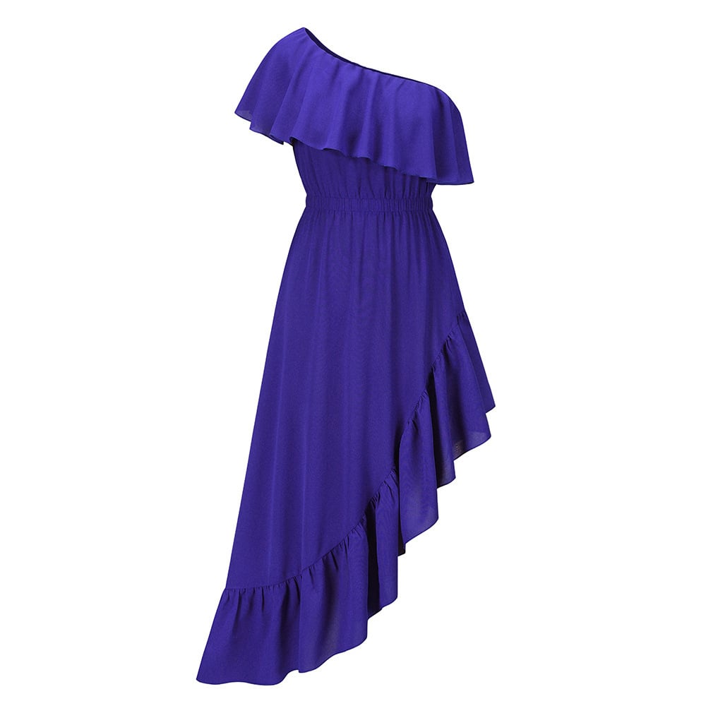 Oblique Shoulder Ruffles Dress for Ball Events