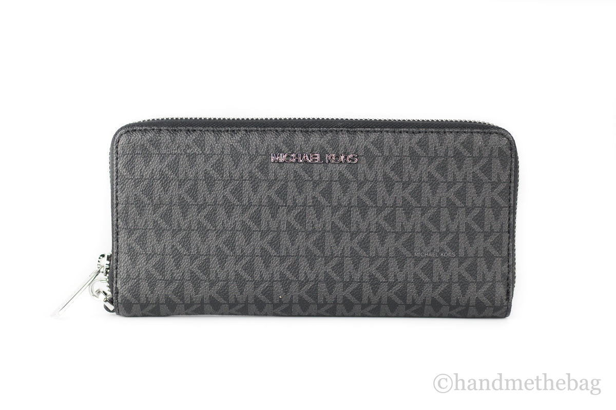 Michael Kors Jet Set Large Black Signature Continental Travel Wristlet Wallet