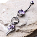 316L Surgical Steel Gemmed Navel Ring with Elegant Heart Spiral Dangle